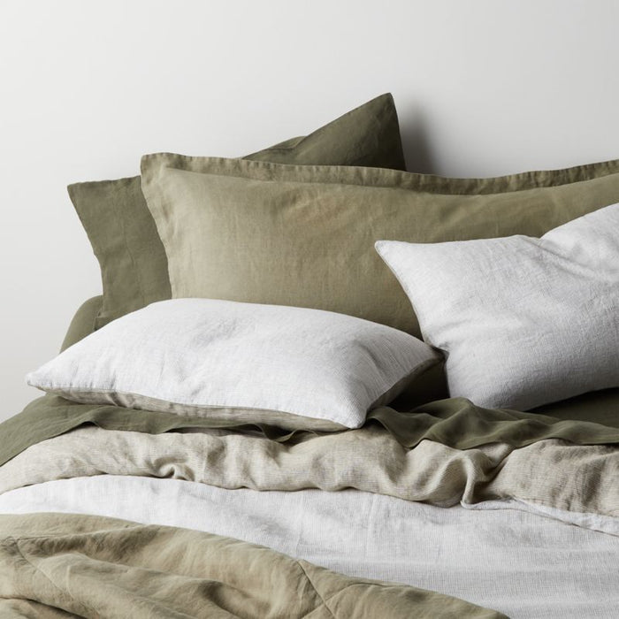 Garden Green Reversible Grid/Striped Natural Hemp Fiber King Duvet Cover