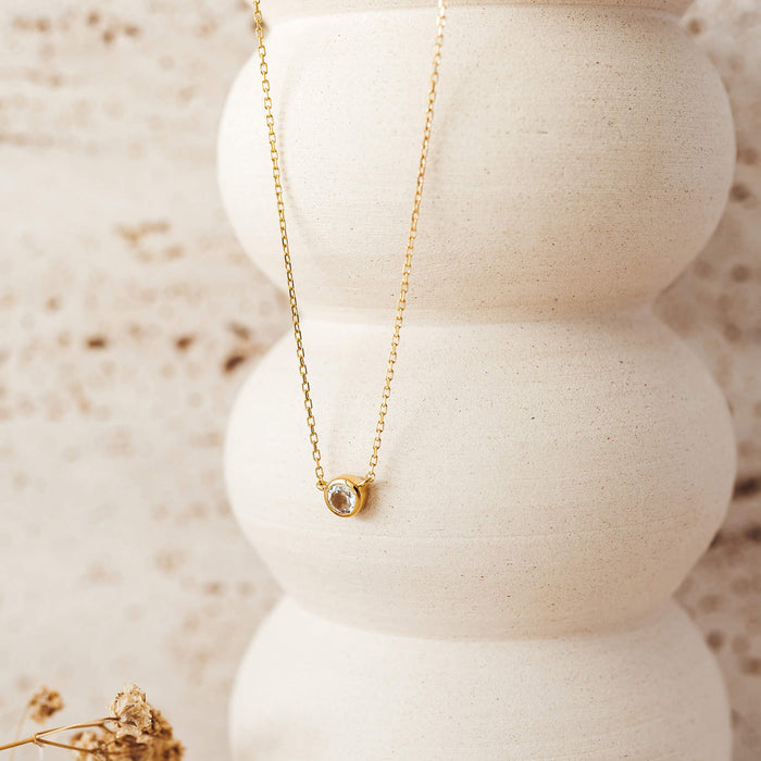 Bezel-set white topaz gemstone necklace in gold vermeil