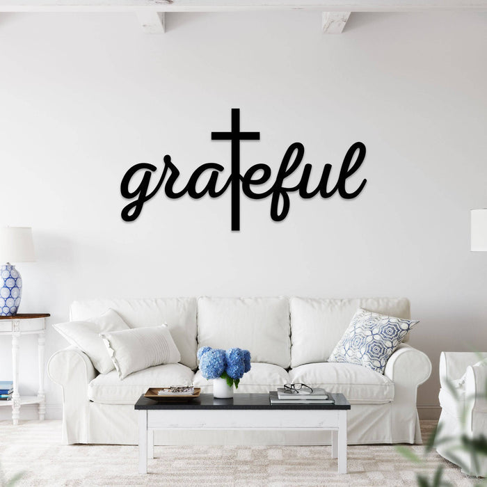 Grateful Cross Script - Metal Wall Art - MetalPlex