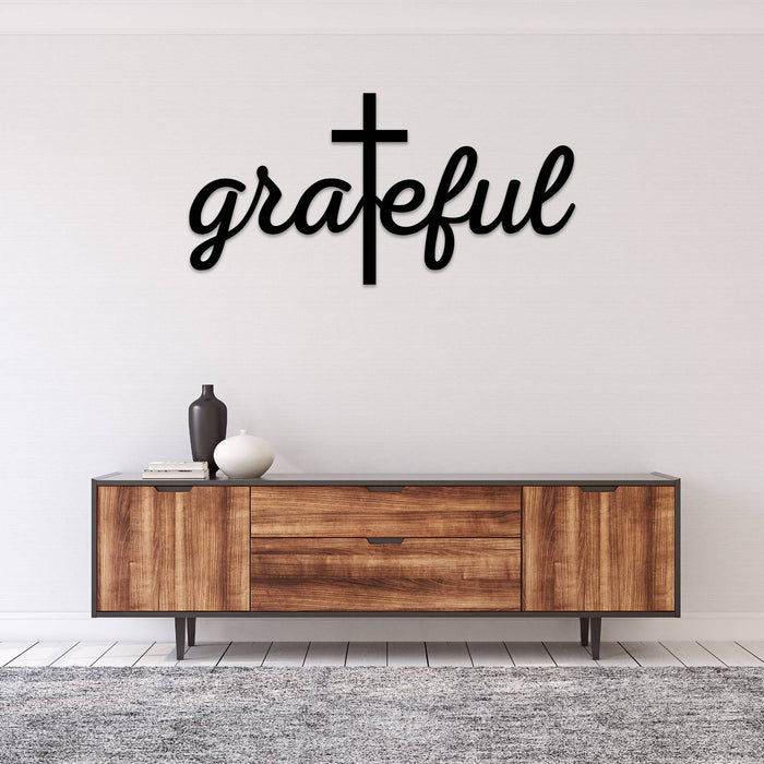 Grateful Cross Script - Metal Wall Art - MetalPlex