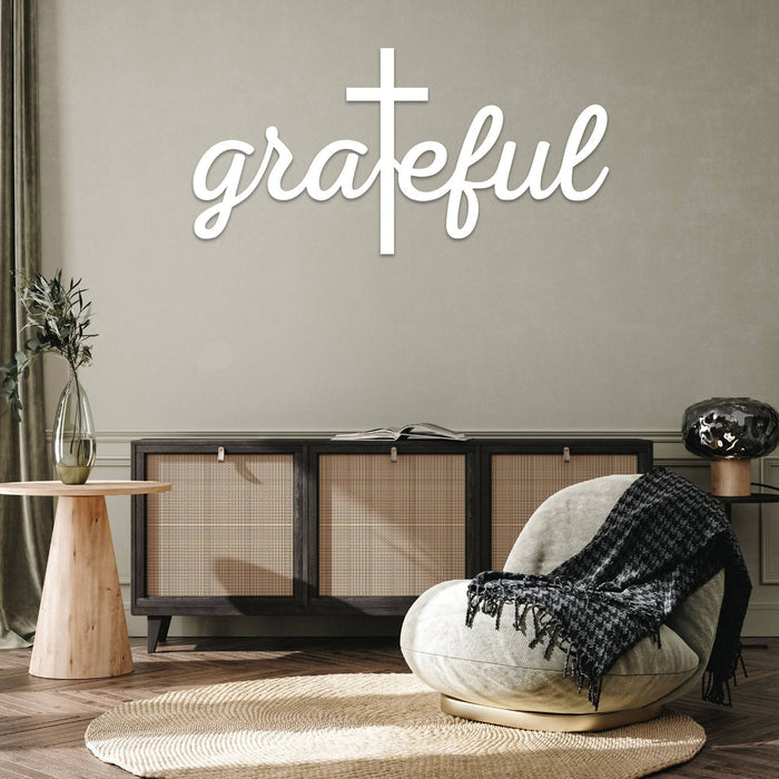 Grateful Cross Script - Metal Wall Art - MetalPlex