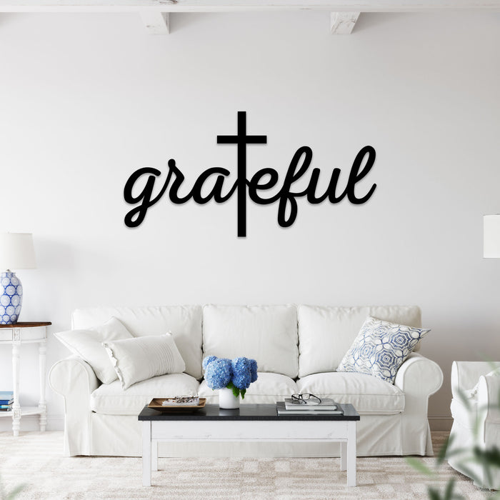 Grateful Cross Script - Metal Wall Art - MetalPlex