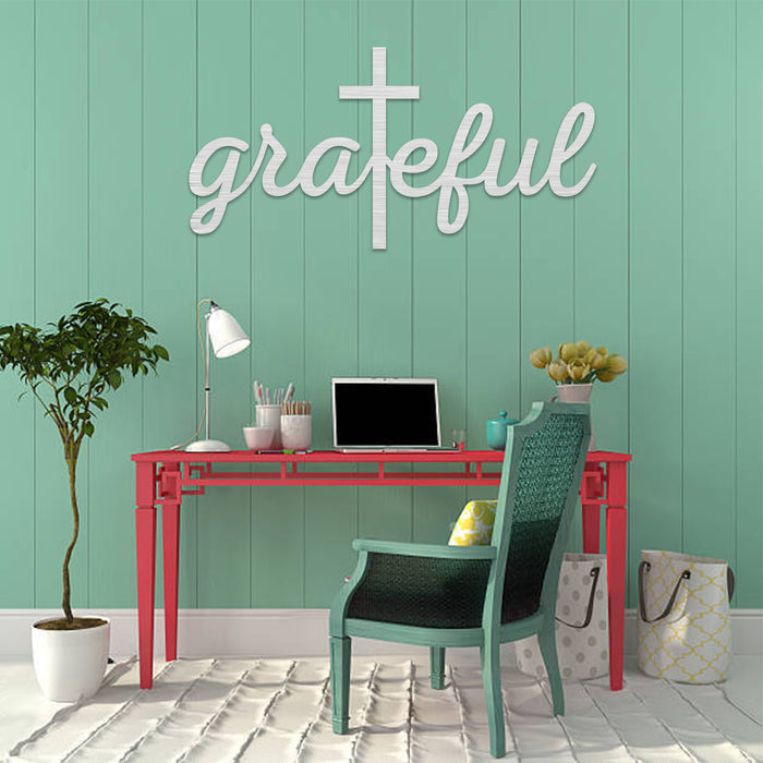 Grateful Cross Script - Metal Wall Art - MetalPlex