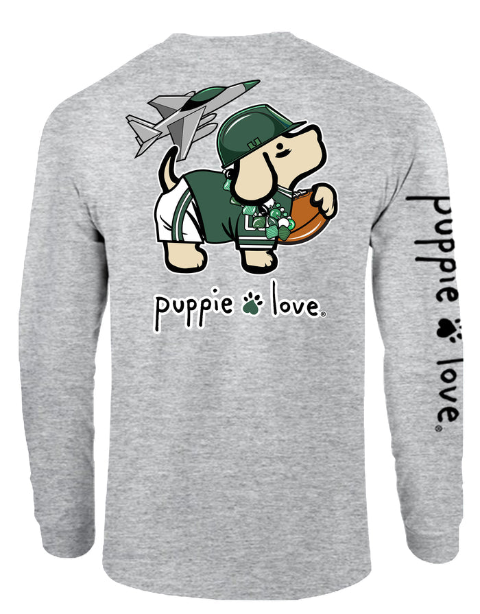 GREEN AND WHITE MASCOT PUP, ADULT LS PUPPIE LOVE
