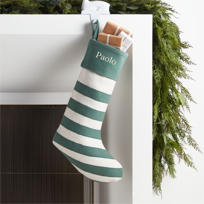 Green Felted Wool Stripe Christmas Stocking
