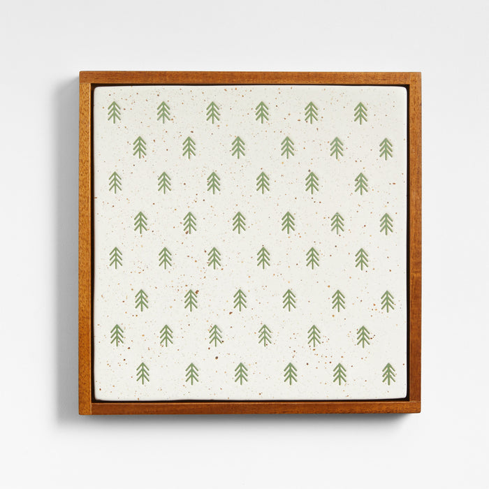 Green Trees with Wood Frame Trivet