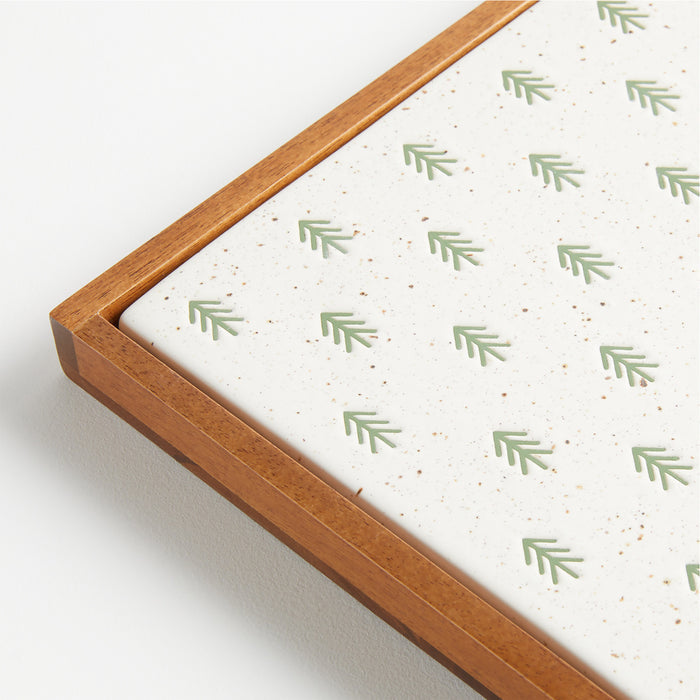 Green Trees with Wood Frame Trivet
