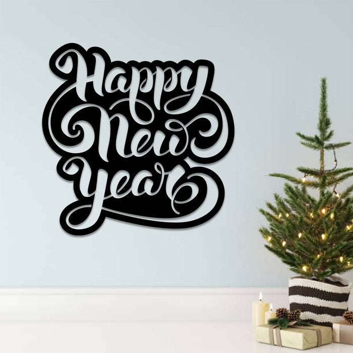 Happy New Year Script - Metal Wall Art - MetalPlex