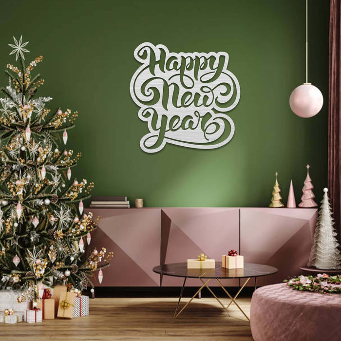 Happy New Year Script - Metal Wall Art - MetalPlex
