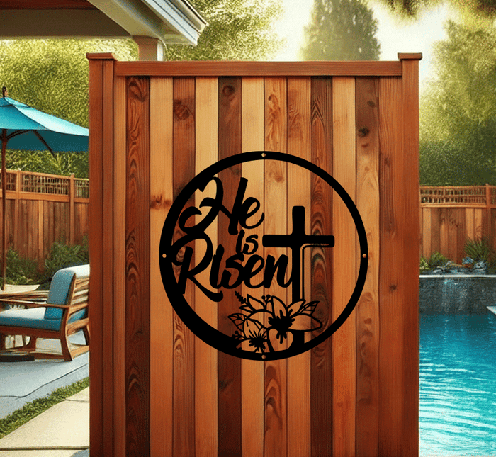 He Is Risen Floral Cross Metal Wall Art