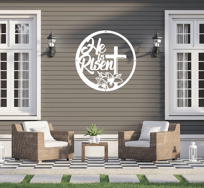 He Is Risen Floral Cross Metal Wall Art