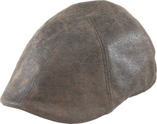 Henschel - Brown Distress Faux Leather Duckbill Cap