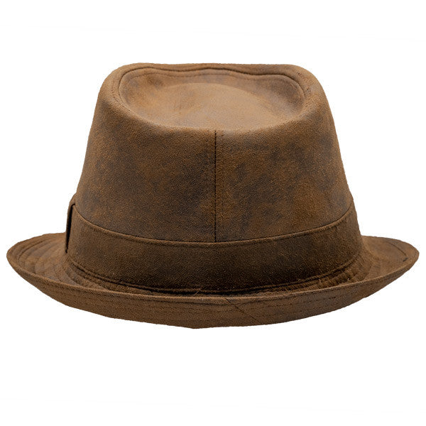 Henschel - Faux Distressed Leather Fedora - Back