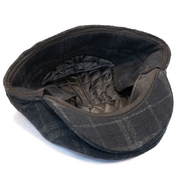 Henschel - Wool Blend Flat Cap with Ear Flaps in Black - Bottom