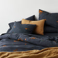 Impressionist Floral Linen Sultry Navy Blue King Duvet Cover