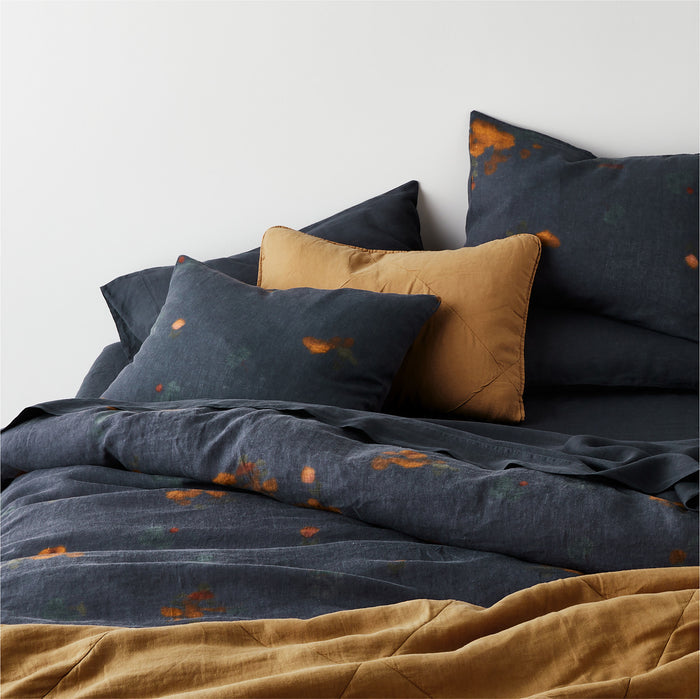 Impressionist Floral Linen Sultry Navy Blue King Duvet Cover