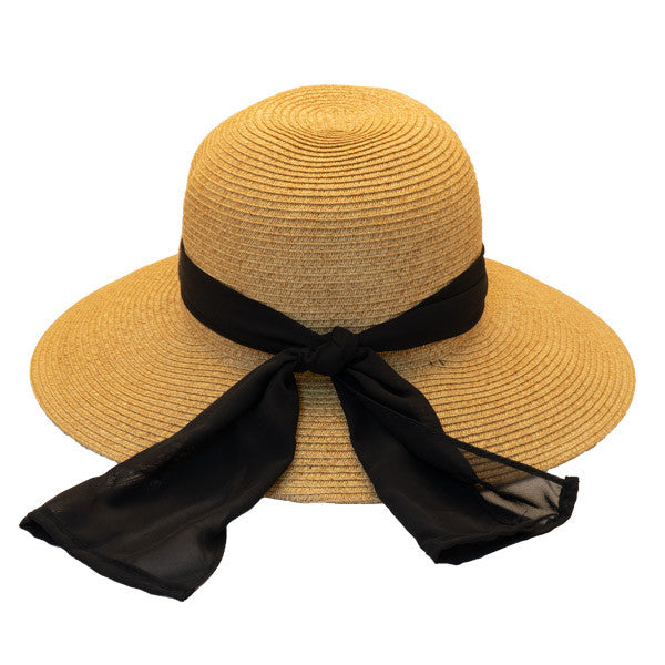 Jeanne Simmons - Tan Tweed Cut Brim Hat with Ribbon - Back