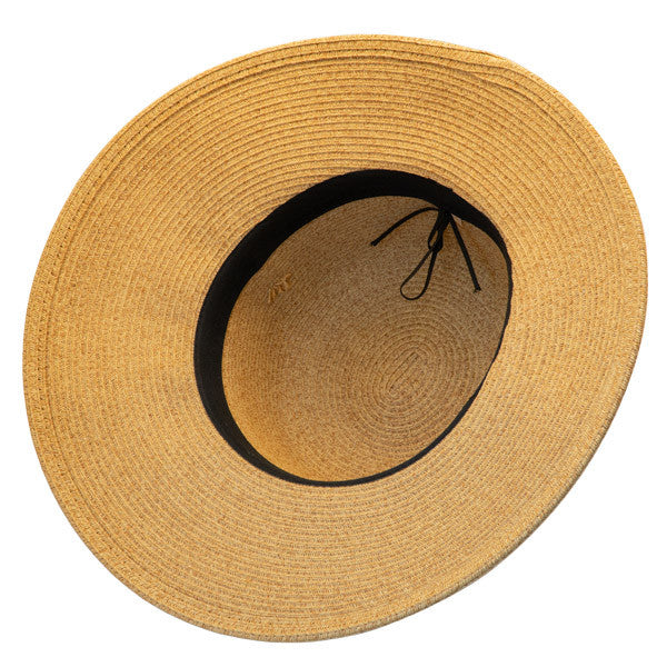 Jeanne Simmons - Tan Tweed Cut Brim Hat with Ribbon - Bottom, Inside