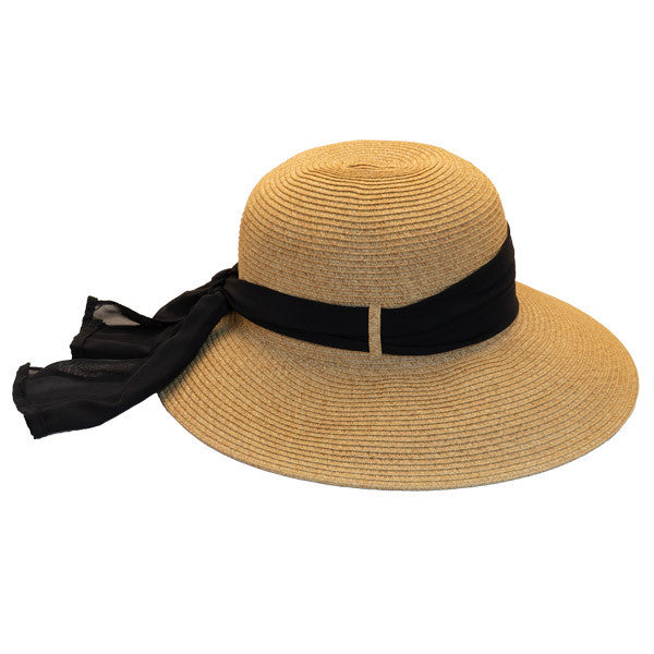 Jeanne Simmons - Tan Tweed Cut Brim Hat with Ribbon - Side
