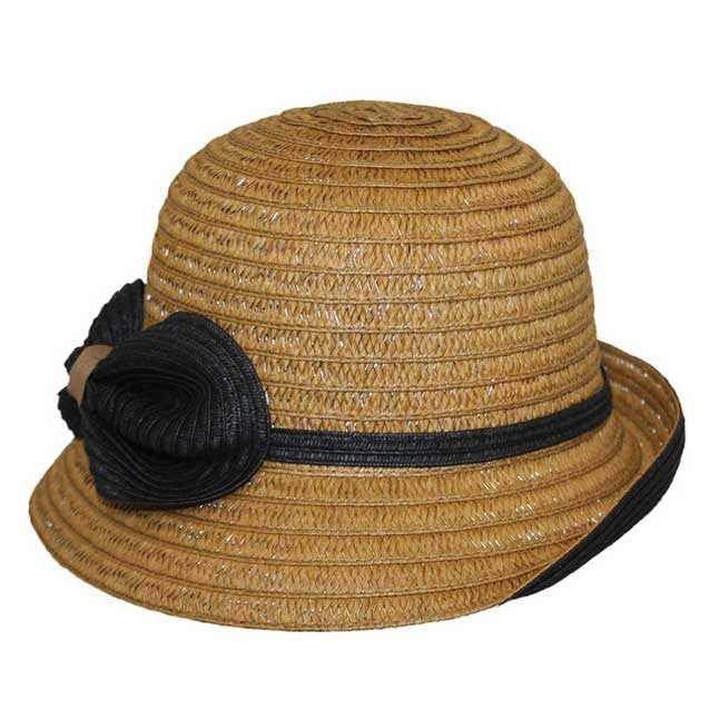 Jeanne Simmons - Tan/Black Paper Braid Cloche Hat