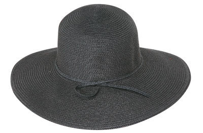 Jeanne Simmons - Paper Braid Flat Brim Hat  Black