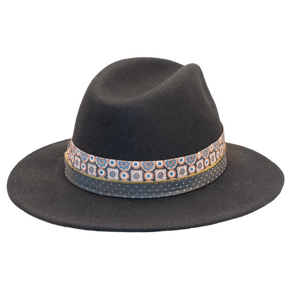 Jeanne Simmons - Wool Felt Fashion Fedora w/ Feather - Black  - Back