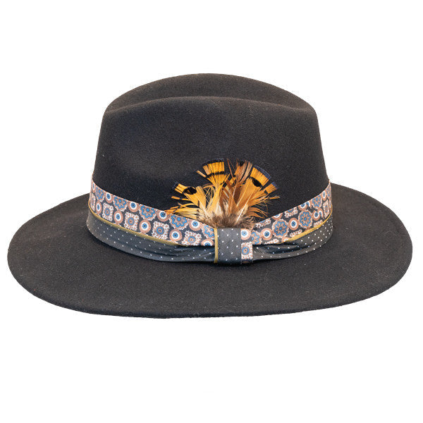 Jeanne Simmons - Wool Felt Fashion Fedora w/ Feather - Black - Side