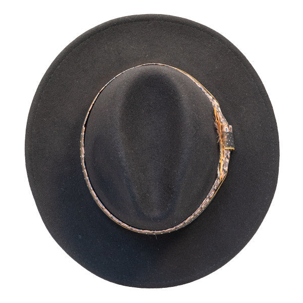 Jeanne Simmons - Wool Felt Fashion Fedora w/ Feather - Black - Top