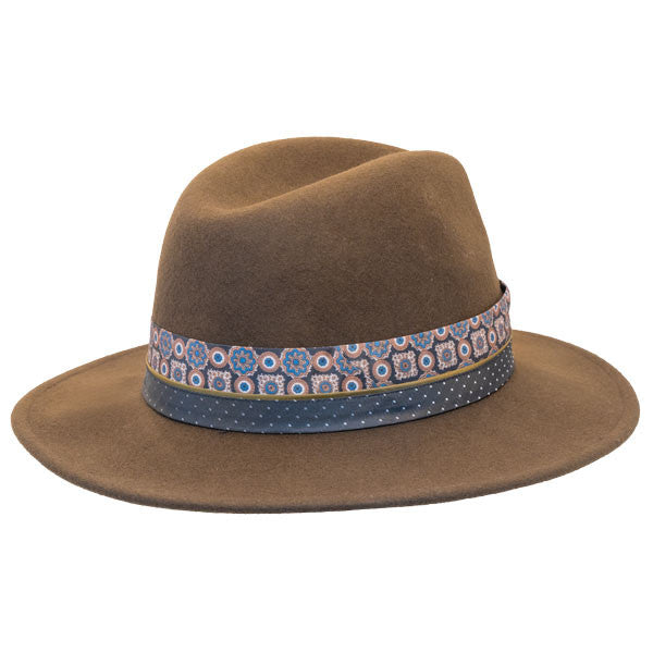 Jeanne Simmons - Wool Felt Fashion Fedora w/ Feather - Brown - Back