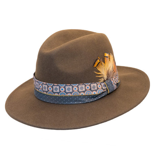 Jeanne Simmons - Wool Felt Fashion Fedora w/ Feather - Brown