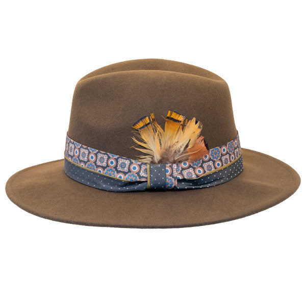 Jeanne Simmons - Wool Felt Fashion Fedora w/ Feather - Brown - Side