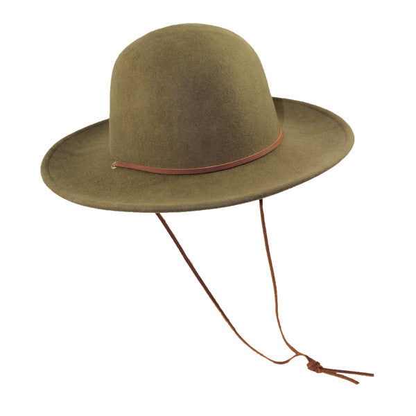 Jeanne Simmons - Olive Wool Felt 3.5" Brim Hat with Strap