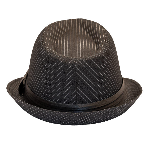 Kenny K - Black on Black Pinstripe Fedora Hat - Back