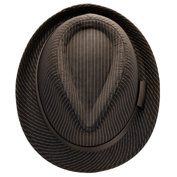 Kenny K - Black on Black Pinstripe Fedora Hat - Top