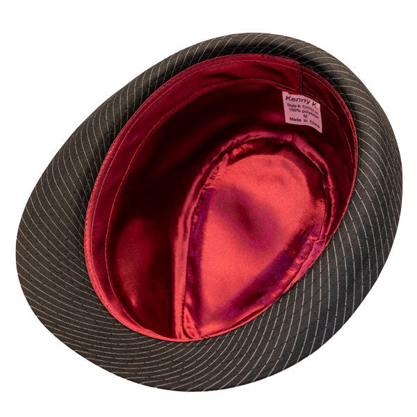 Kenny K - Black on Black Pinstripe Fedora Hat - Bottom, Inside