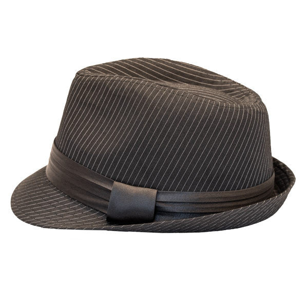 Kenny K - Black on Black Pinstripe Fedora Hat - Side