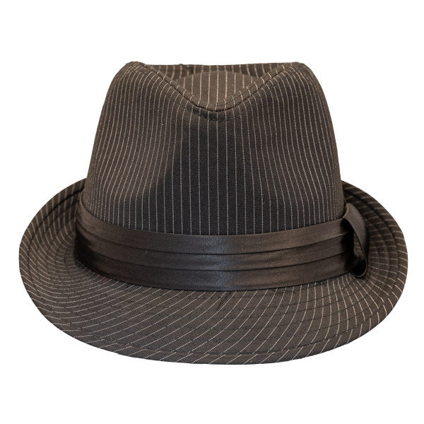Kenny K - Black on Black Pinstripe Fedora Hat - Front