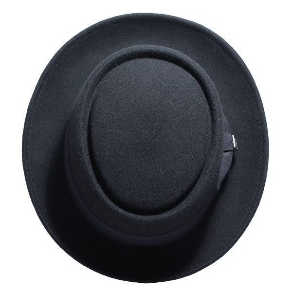 Kenny K - Heisenberg Black Wool Felt Pork Pie Hat - Top