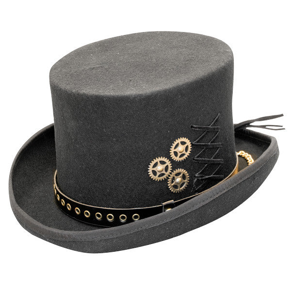 Kenny K - "The Conductor" Steam Punk Wool Felt Top Hat w/ Cogs