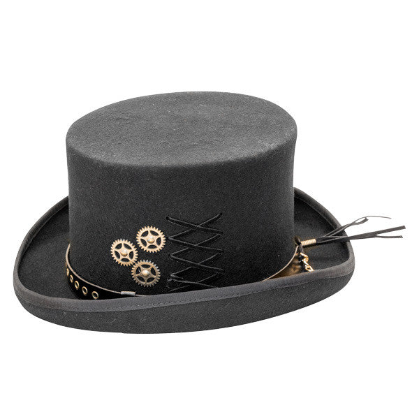 Kenny K - "The Conductor" Steam Punk Wool Felt Top Hat w/ Cogs - Side