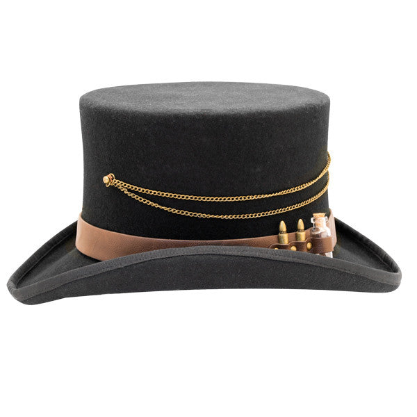 Kenny K - "The Time Traveler" Steam Punk Wool Felt Top Hat - Vial Side