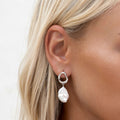 Statement pearl earrings with organic silver setting and keshi pearl drop