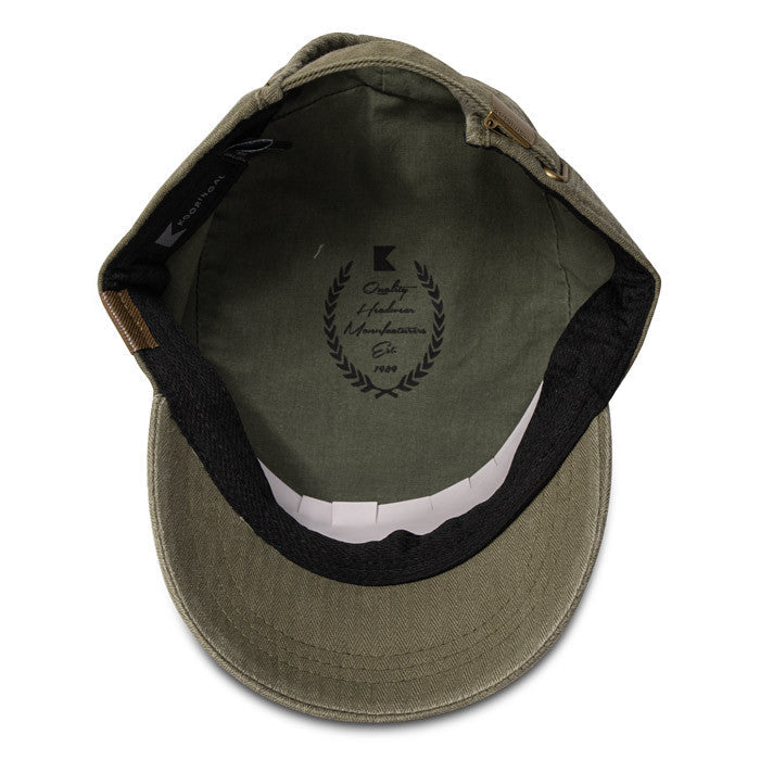 Kooringal Mens Cotton Canvas Mao Cap (Olive) - Bottom, Inside