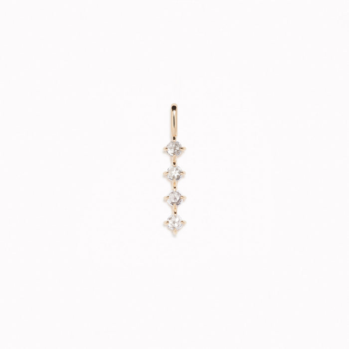 Diamond Drop Pendant 14k Gold with four sparkling lab grown diamonds set in vertical drop design on white background