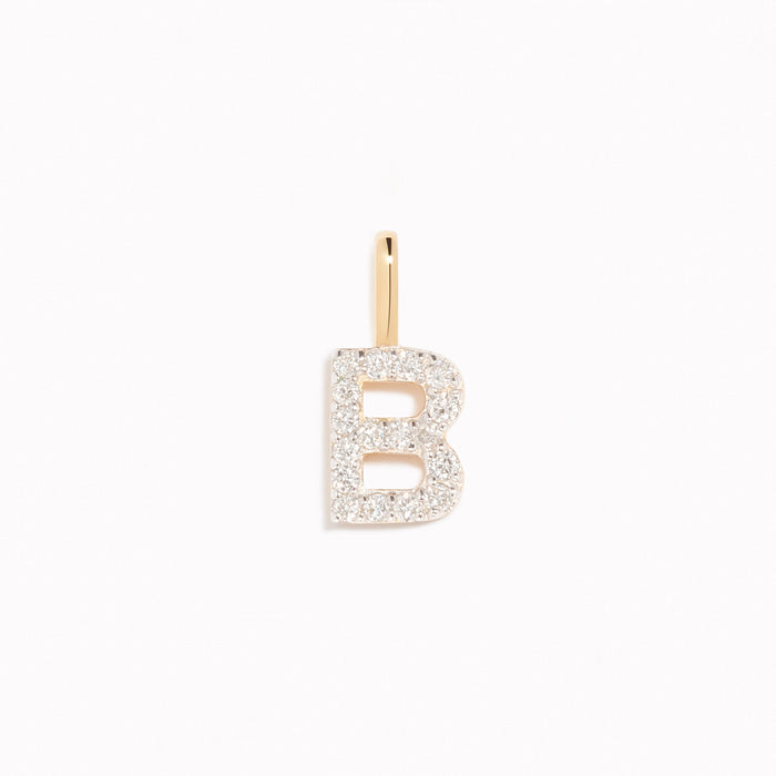 Diamond Initial Pendant 14k Gold - B with brilliant diamonds on a white background showcasing elegance and detail