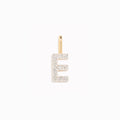 Diamond Initial Pendant 14k Gold - E with brilliant diamonds on a white background showing delicate gold bail