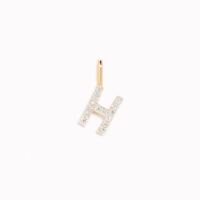 Diamond Initial Pendant 14k Gold - H with brilliant diamonds on 14k gold displayed on a white background