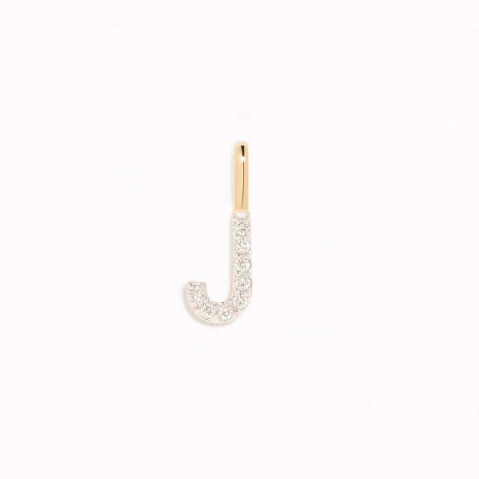 Diamond Initial Pendant 14k Gold - J with brilliant diamond accents on a white background