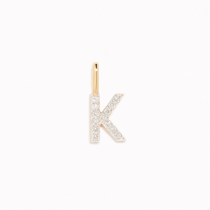 Diamond Initial Pendant 14k Gold - K with sparkling diamonds on a clean white background