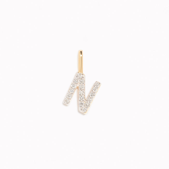 Diamond Initial Pendant 14k Gold - N with sparkling diamonds on a white background, perfect for layering or gifting
